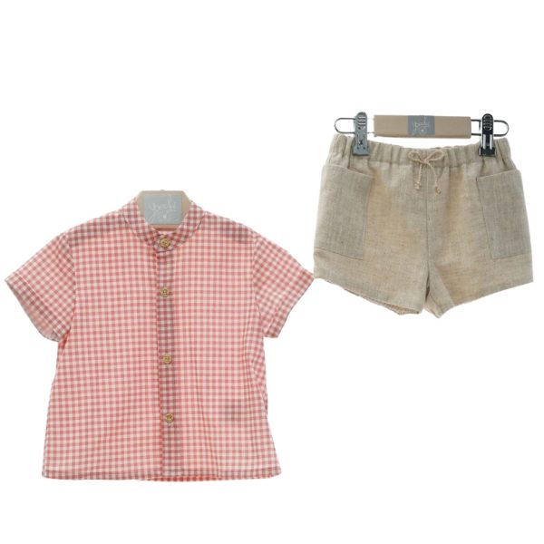 Pantalón lino y camisa vichy buganvilla
