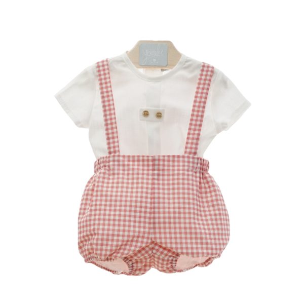 Ranita vichy buganvilla y camisa blanca