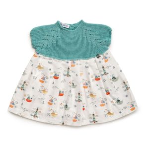 Vestido cuerpo punto con estampado de barcos  