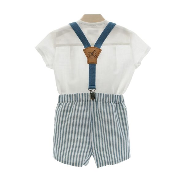 Conjunto pantalón rayas verticales azules con tirantes y camisa "Familia Damas" YOEDU - Imagen 2