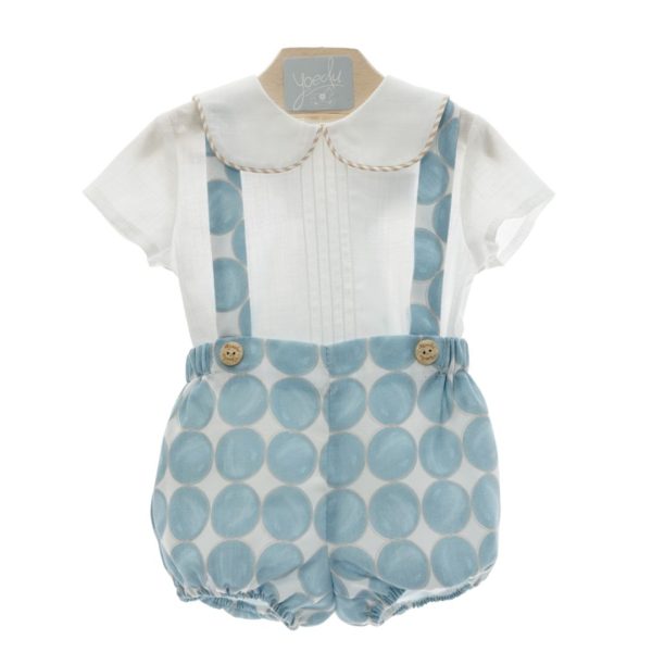Pantalón con tirantes estampado círculos y camisa cuello bebé "Familia Medieval" YOEDU