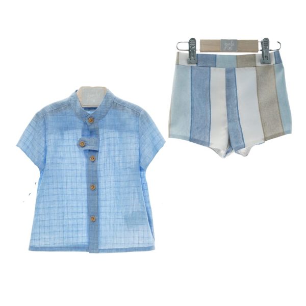 Pantalón rayas verticales anchas y camisa azul "Familia Leyenda" YOEDU