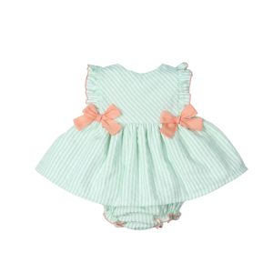 Jesusin y culotte rayitas verde turquesa con lazos 