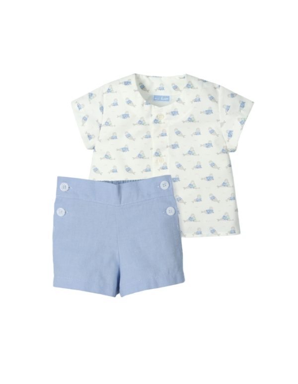 Pantalón corto botones y camisa estampado focas "Familia Vivid" MAC ILUSIÓN