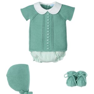 Traje 4 Piezas M/C canesú, con cuello bebe y culotte seersucker 