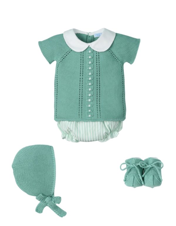 Traje 4 Piezas M/C canesú, con cuello bebe y culotte seersucker "Familia Rainbow" MAC ILUSION