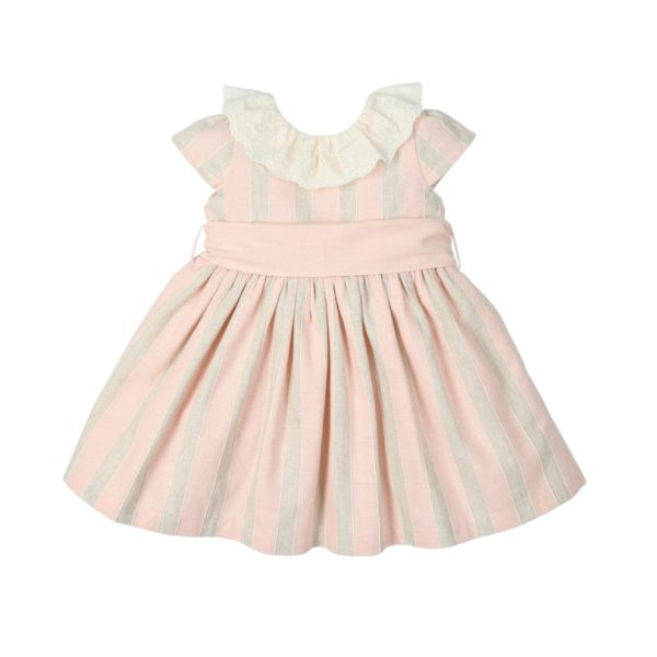 Vestido lino listas con tira bordada y gran lazo "Familia Rich" MAC ILUSION