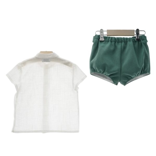 Pantalón cinturilla verde y camisa manga corta cuello mao "Familia Romance" YOEDU - Imagen 2